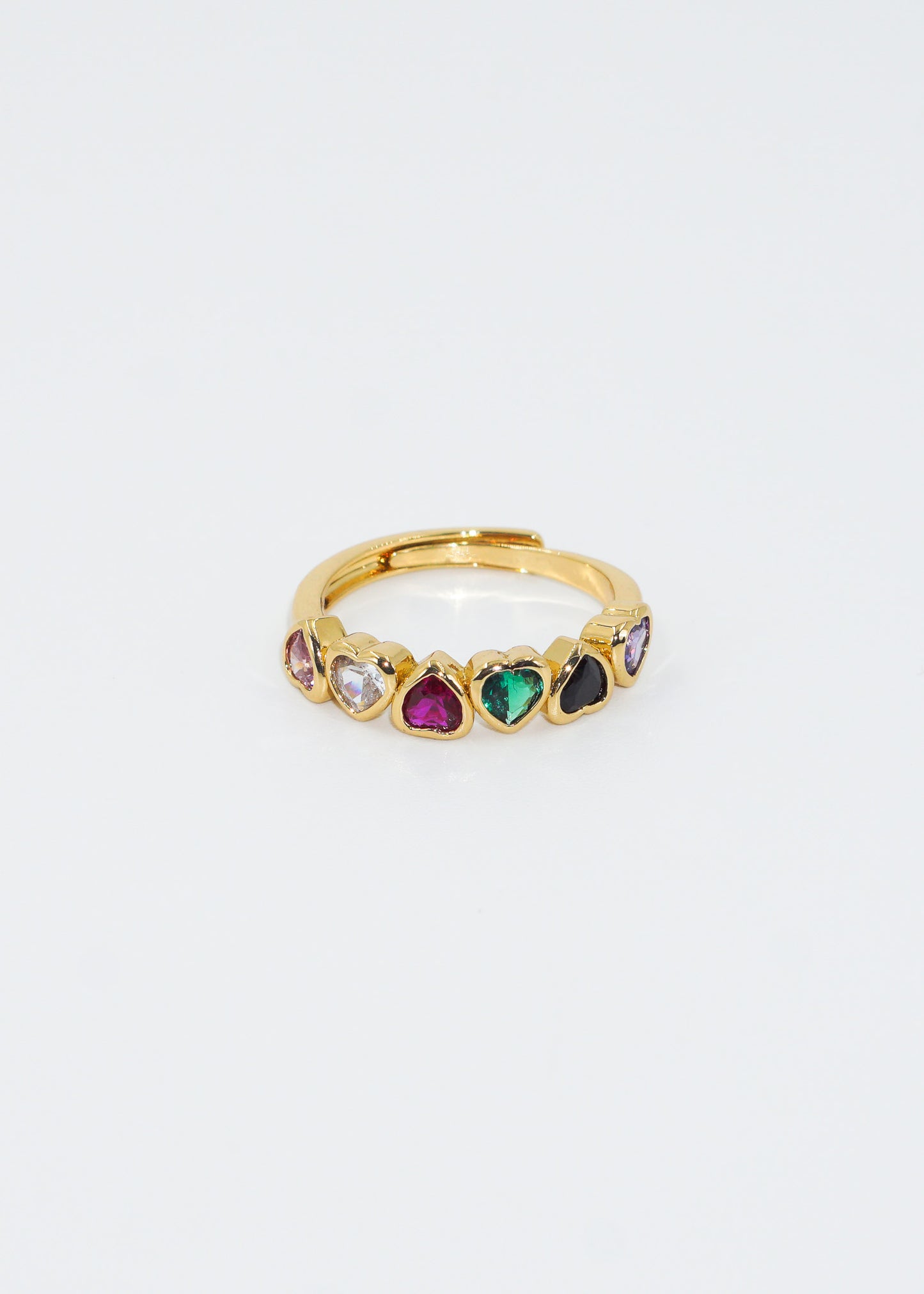 Anillo con corazones de zirconias de colores