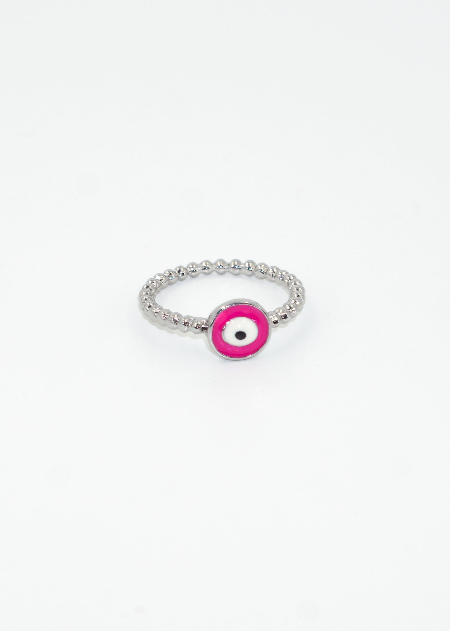 Anillo esferas con ojo turco fucsia