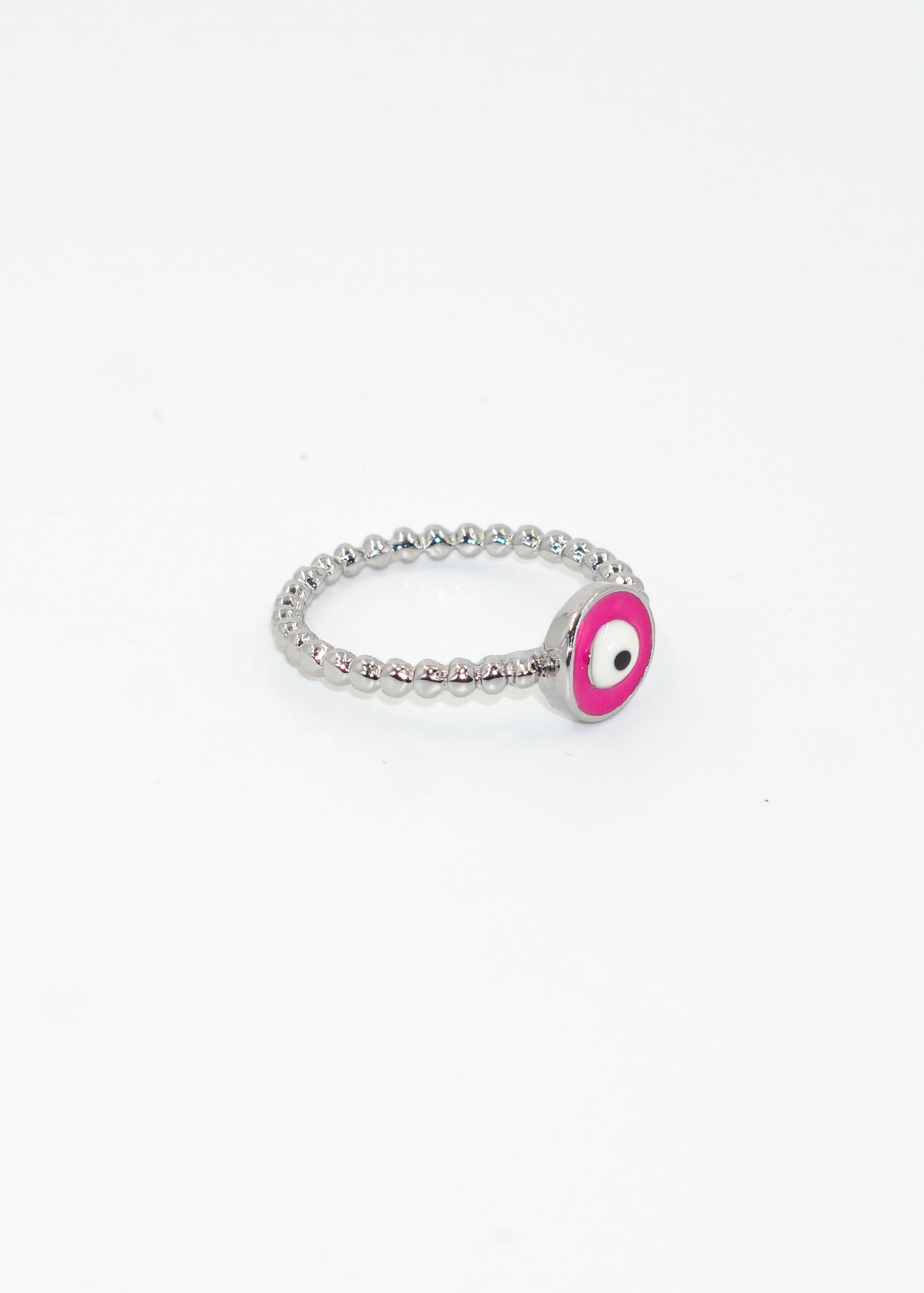 Anillo esferas con ojo turco fucsia