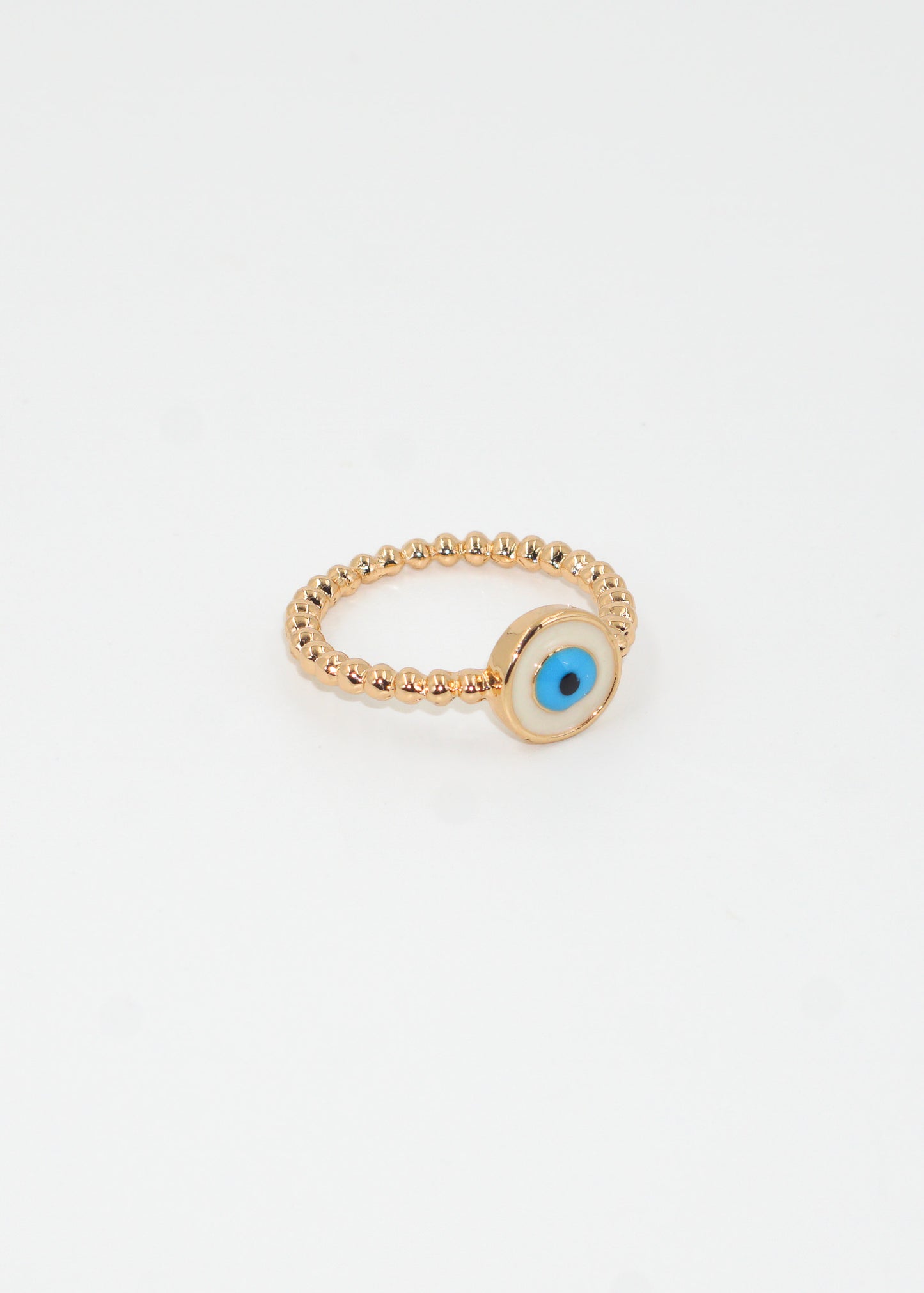 Anillo esferas con ojo turco crema