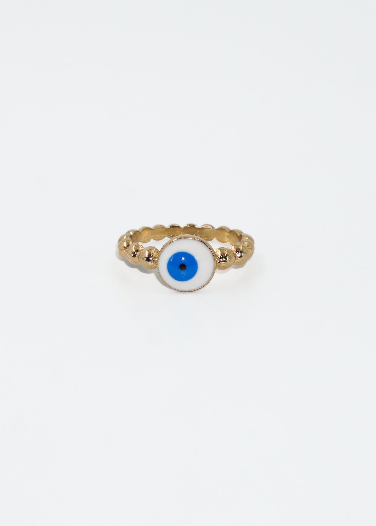 Anillo esferas con ojo turco blanco