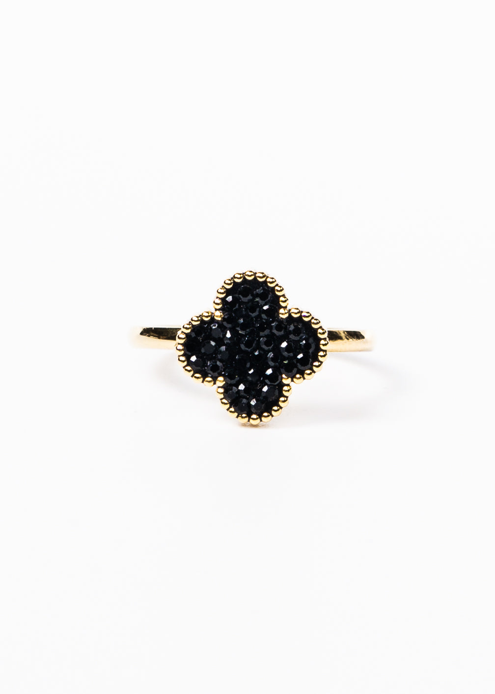 Anillo trébol black acero quirúrgico dorado