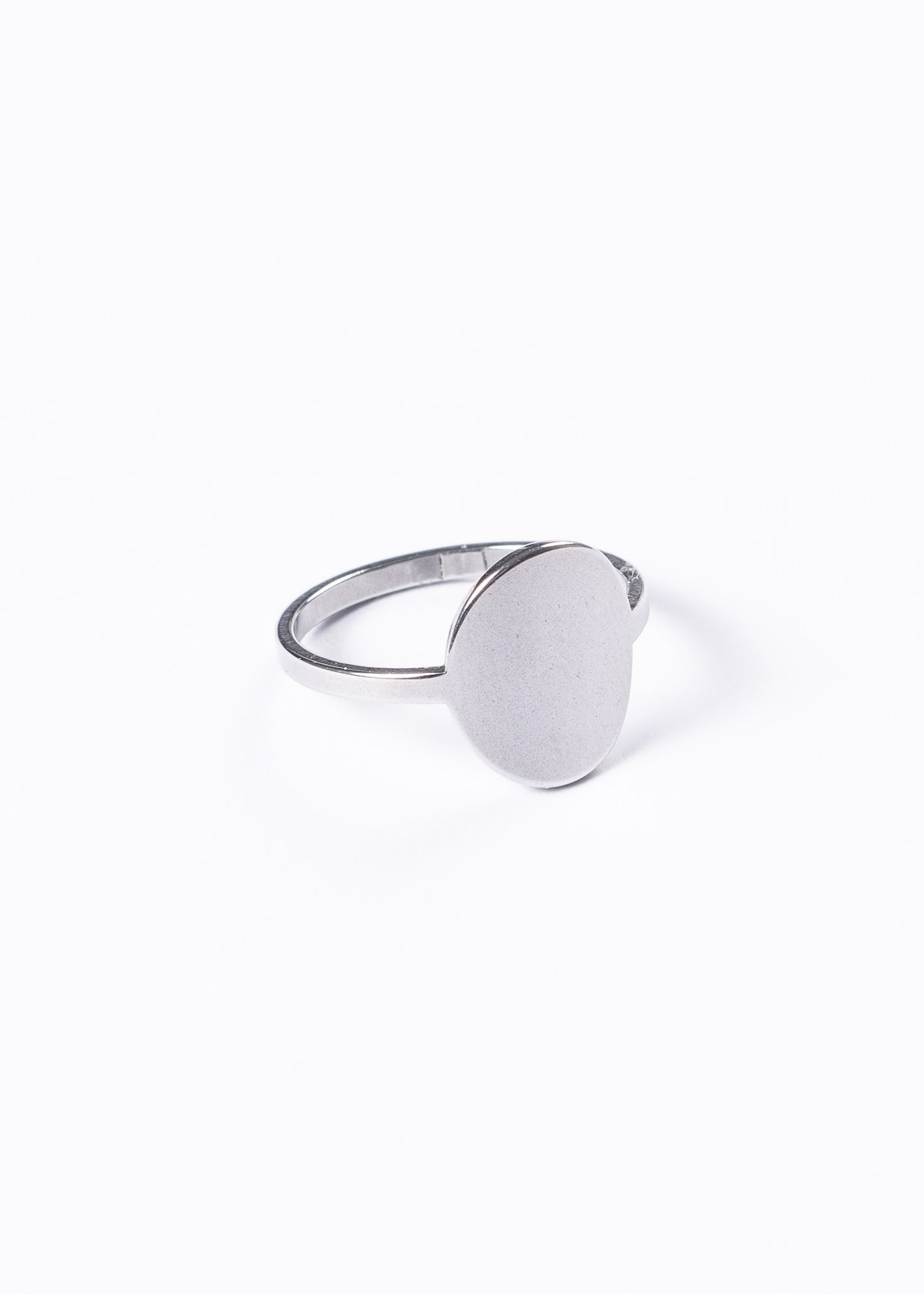 Anillo oval liso para grabar acero quirúrgico - Plateado