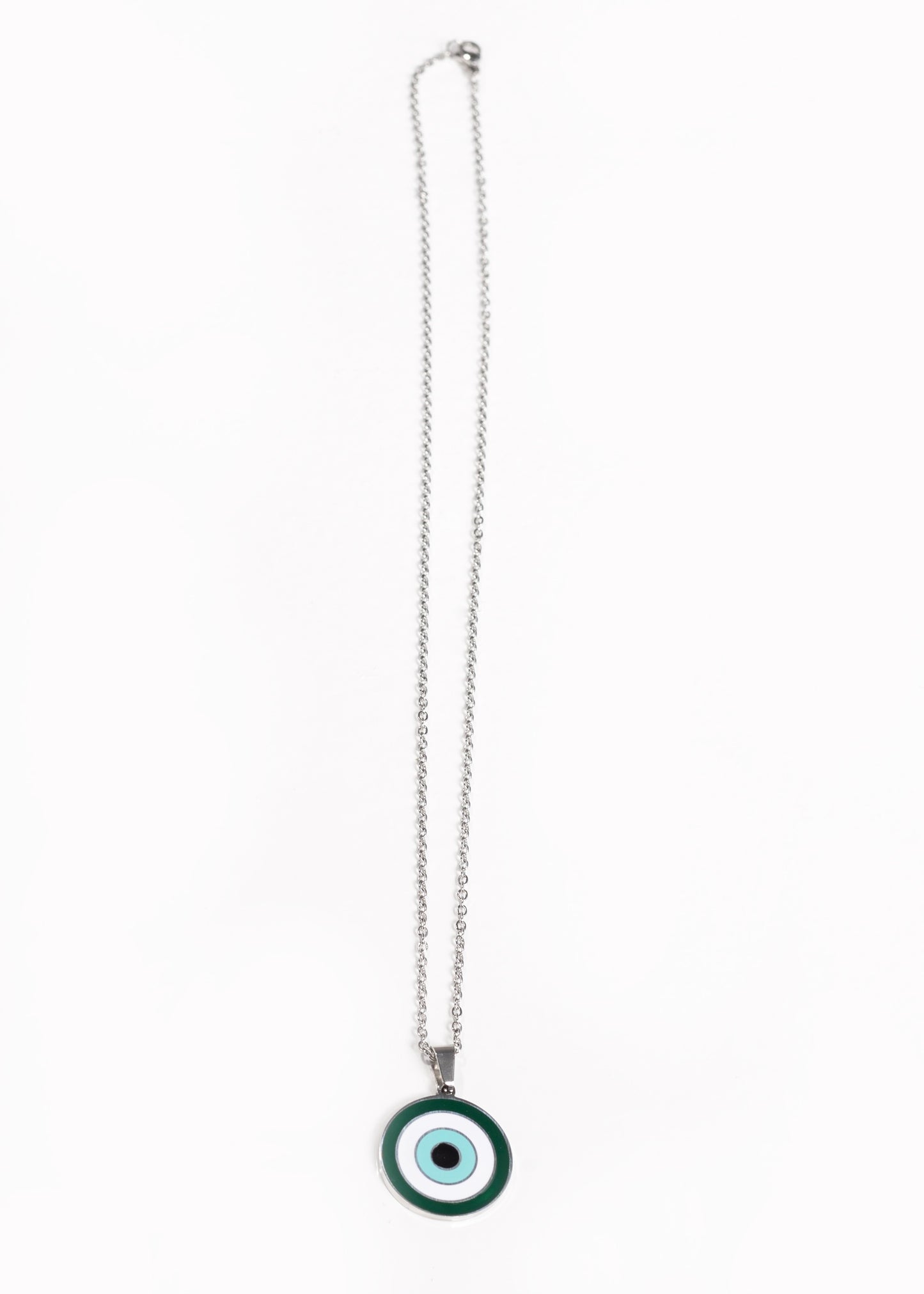 Collar cadena ojo turco verde acero quirúrgico