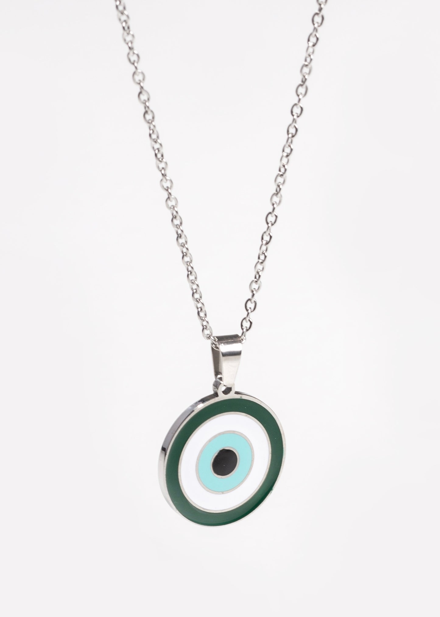 Collar cadena ojo turco verde acero quirúrgico
