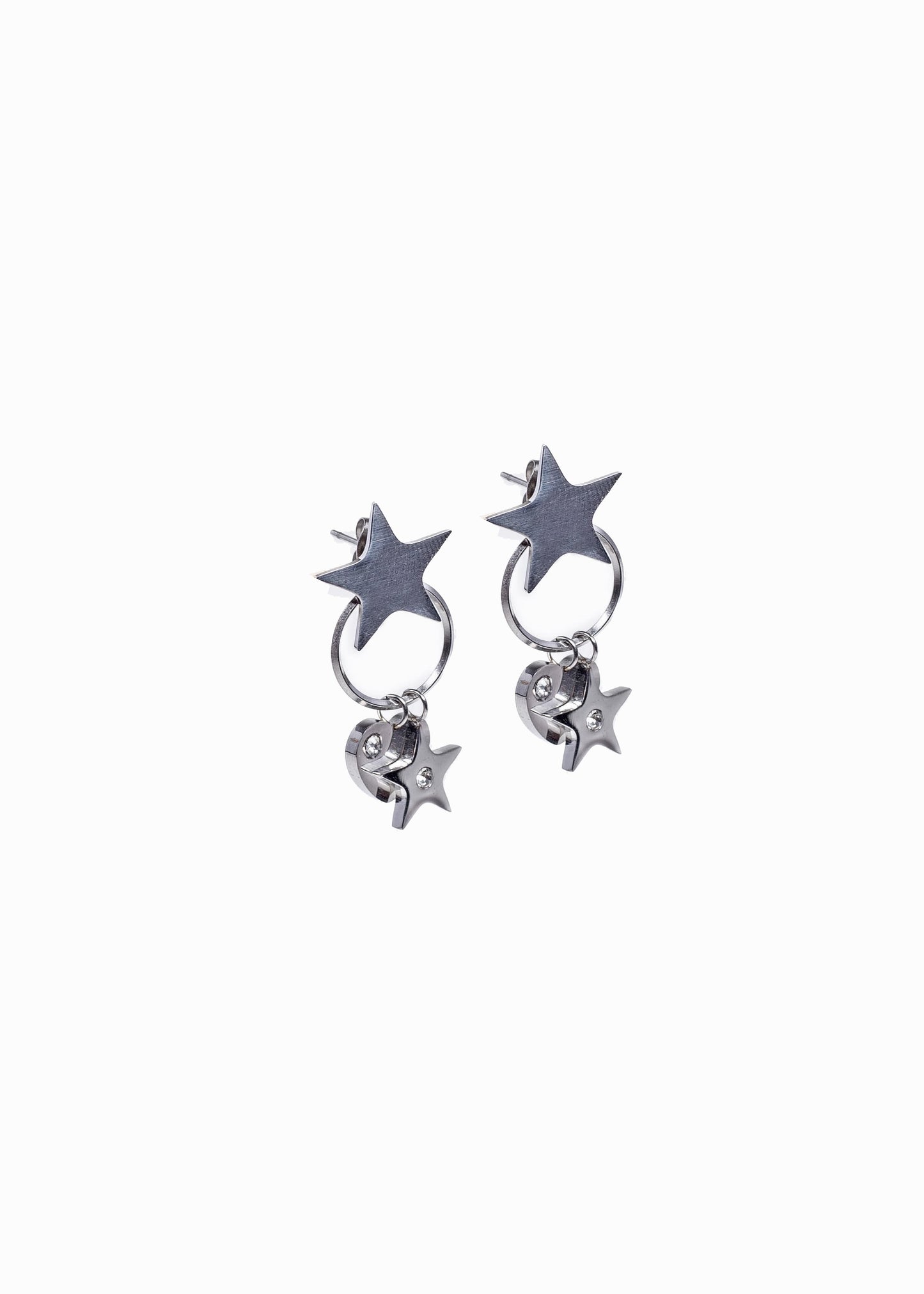 Caravanas star and heart con strass acero quirúrgico