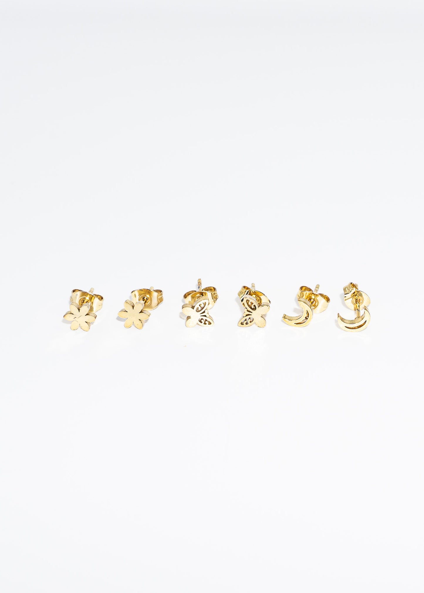 Caravanas set x3 mariposa flor y luna acero quirúrgico