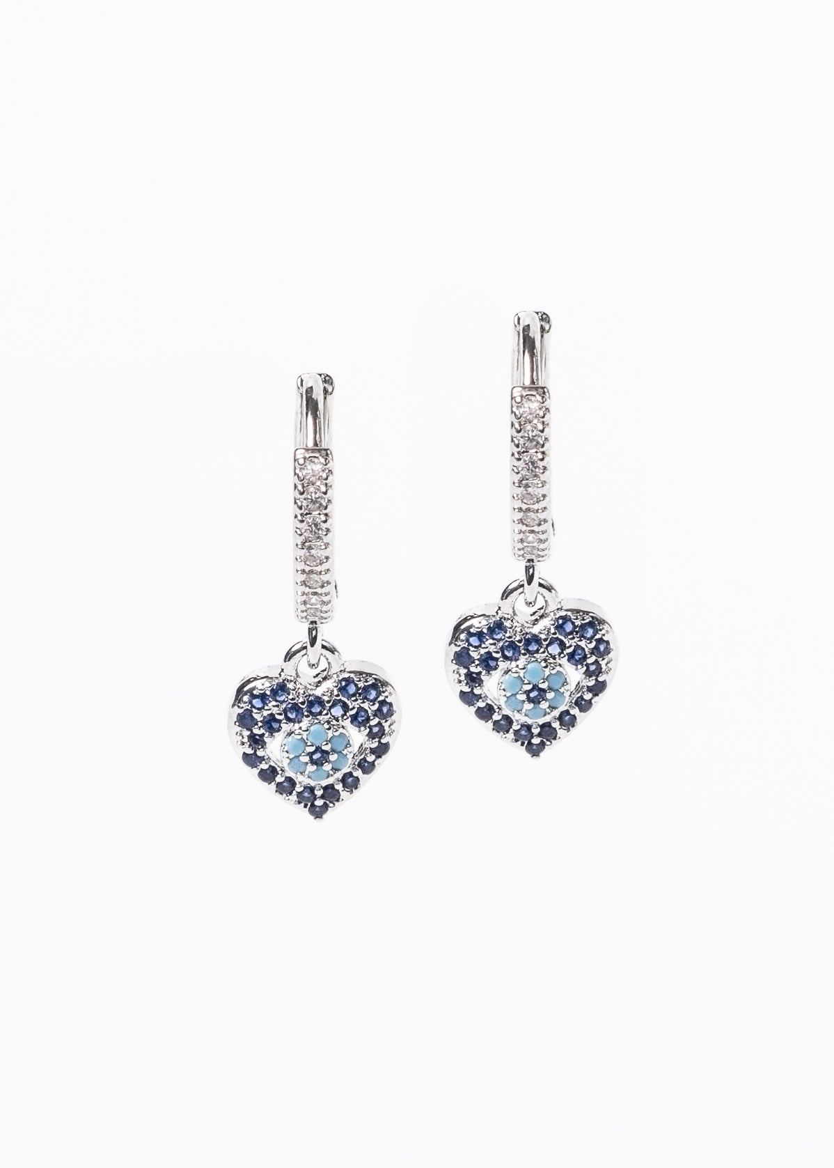 Caravanas aros corazón azul y flor al centro acero quirúrgico