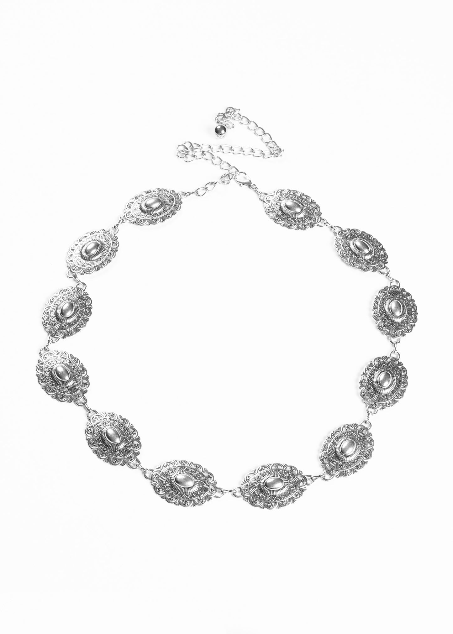 Cinto metal country vintage con cadenita - Plateado