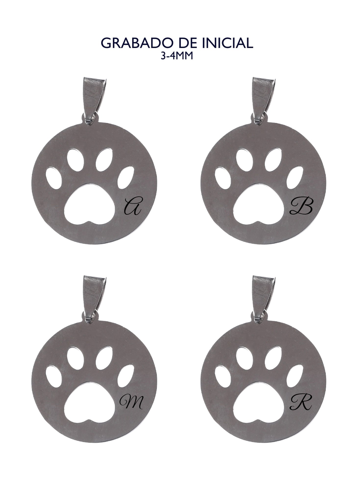 Dije huella de perro con inicial grabada - Acero quirúrgico