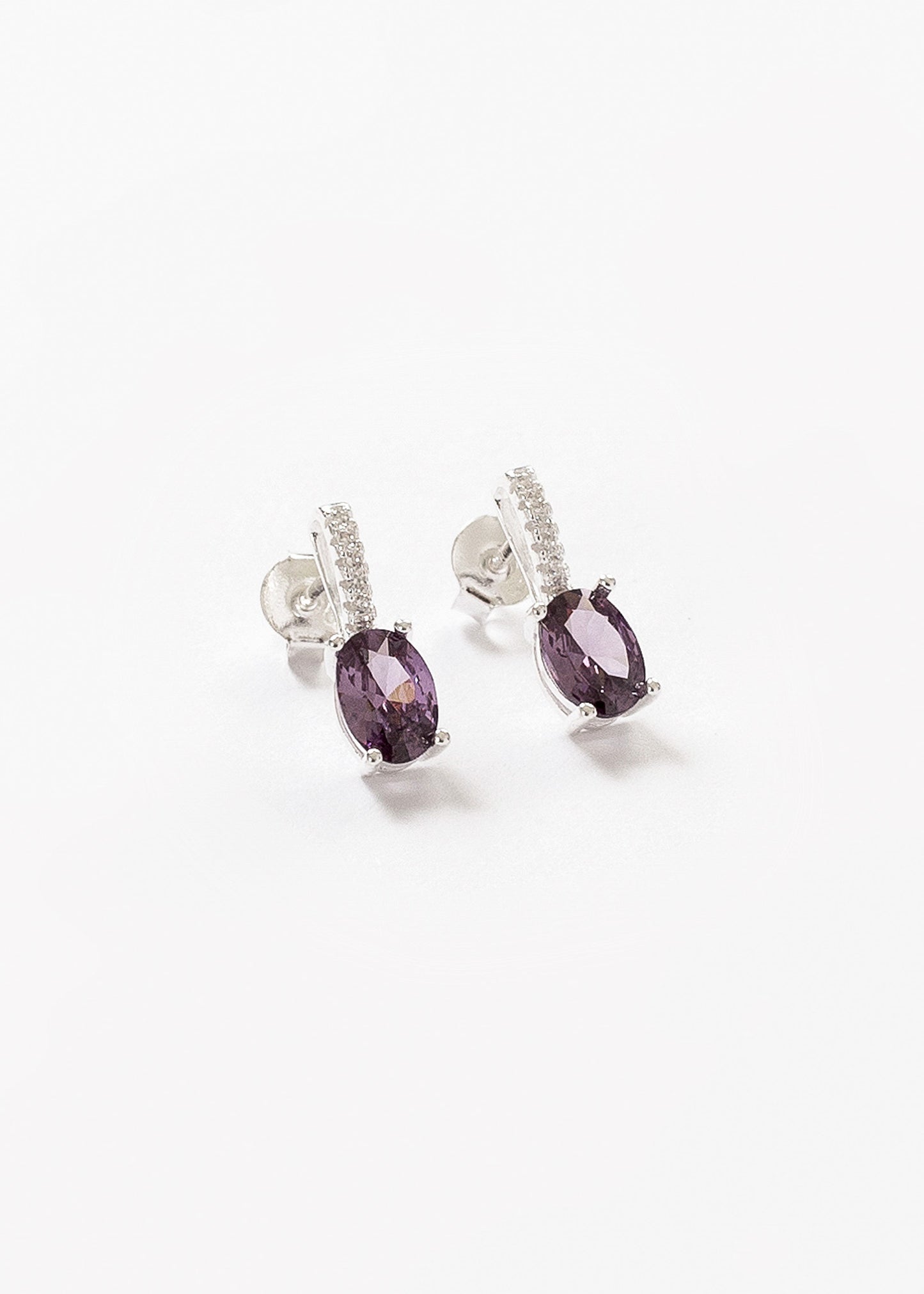 Caravanas colgantes zirconia oval violeta plata 925