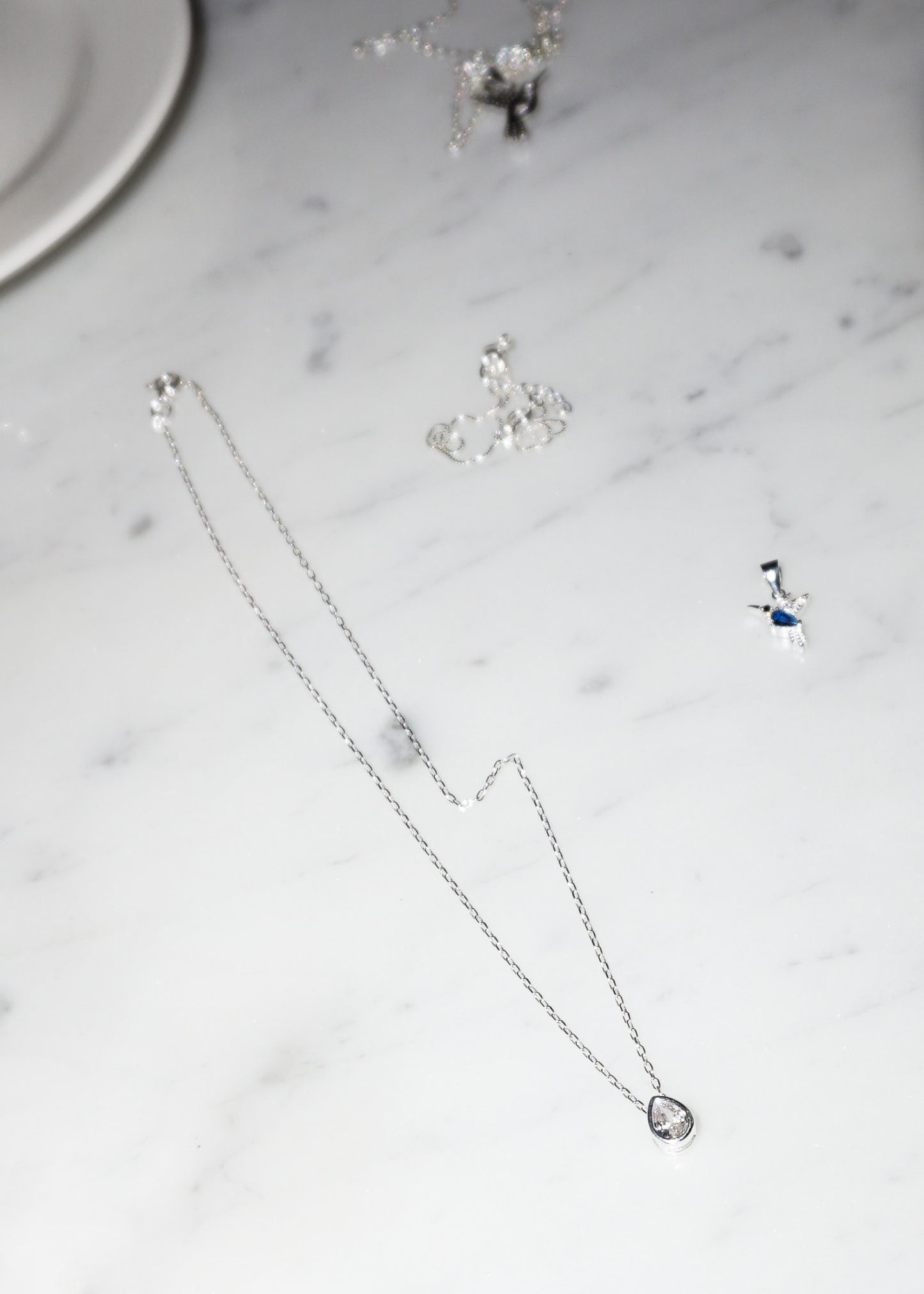 Collar cadena con dije gota zirconia pasante plata 925