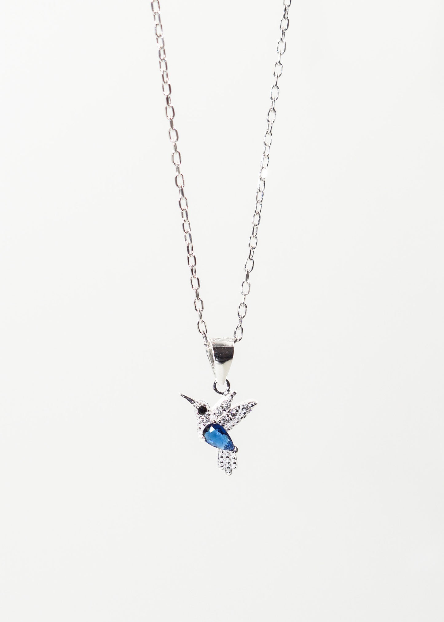 Collar cadena con dije colibrí zirconia azul plata 925