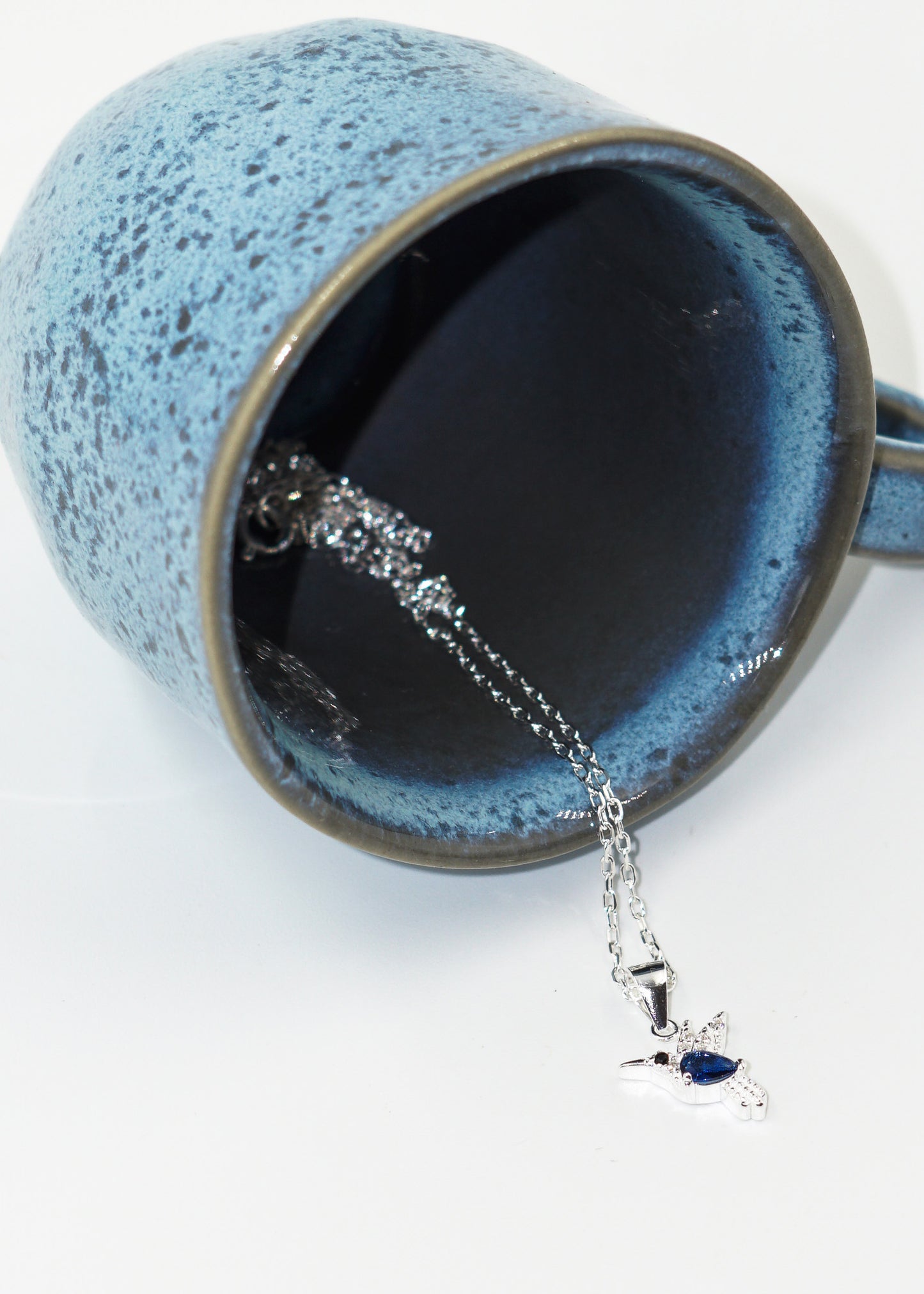 Collar cadena con dije colibrí zirconia azul plata 925