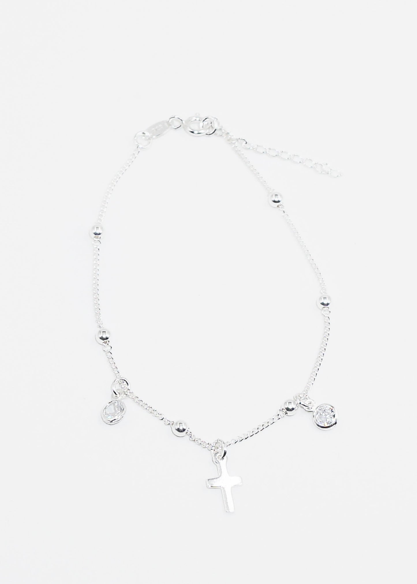Pulsera groumet dije cruz y puntos luz plata 925