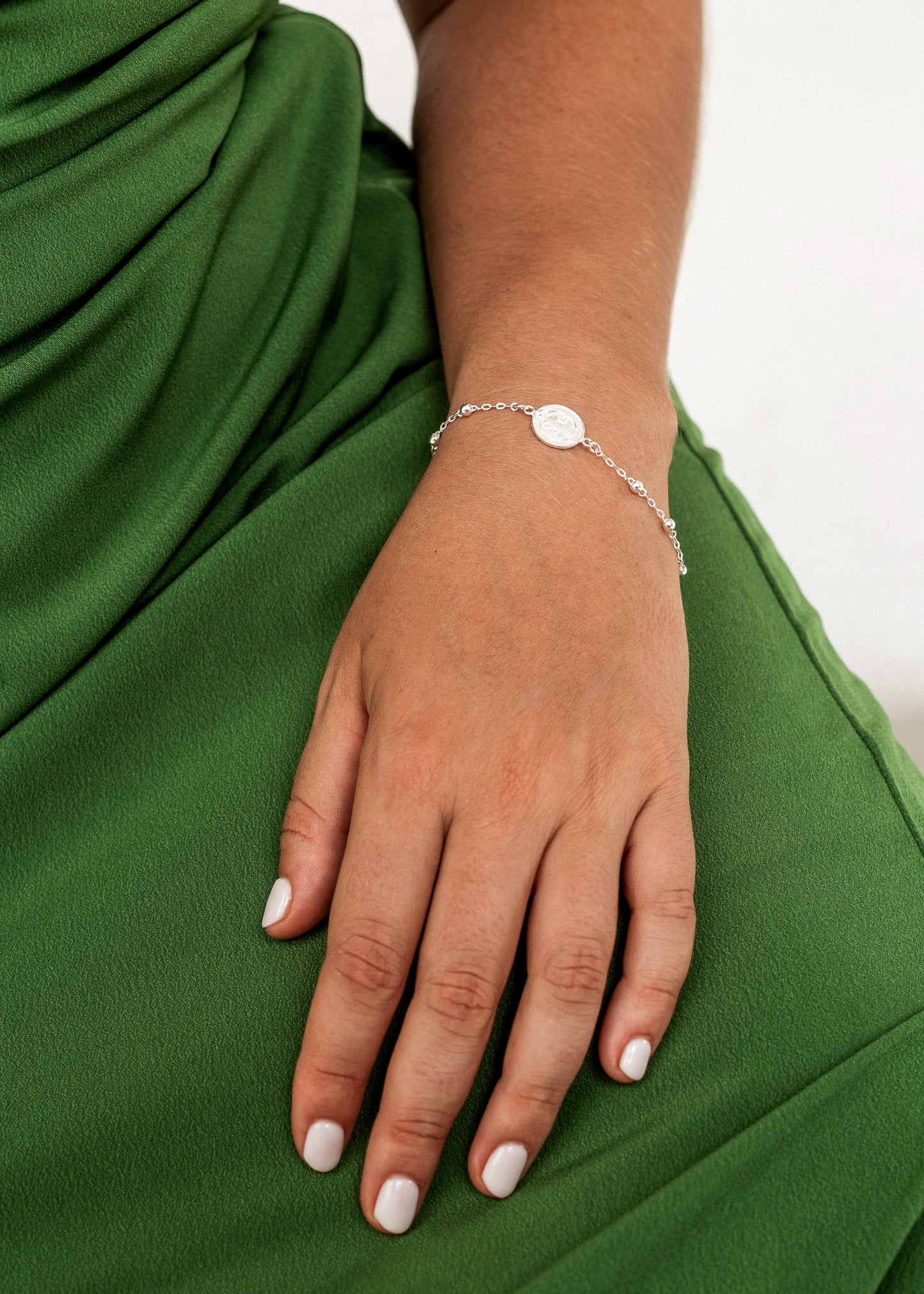 Pulsera forcet con medalla San Benito plata 925