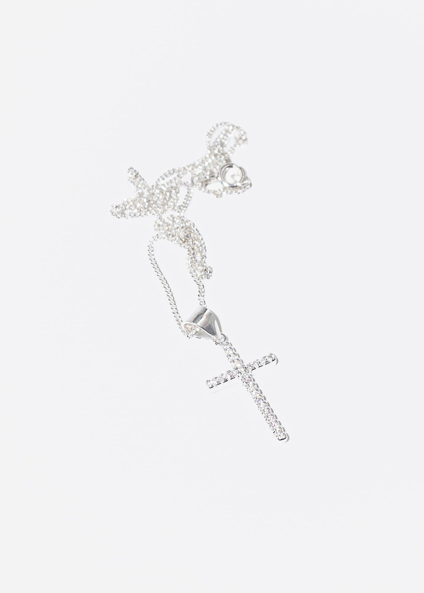 Cadena collar groumet con dije cruz zirconias plata 925