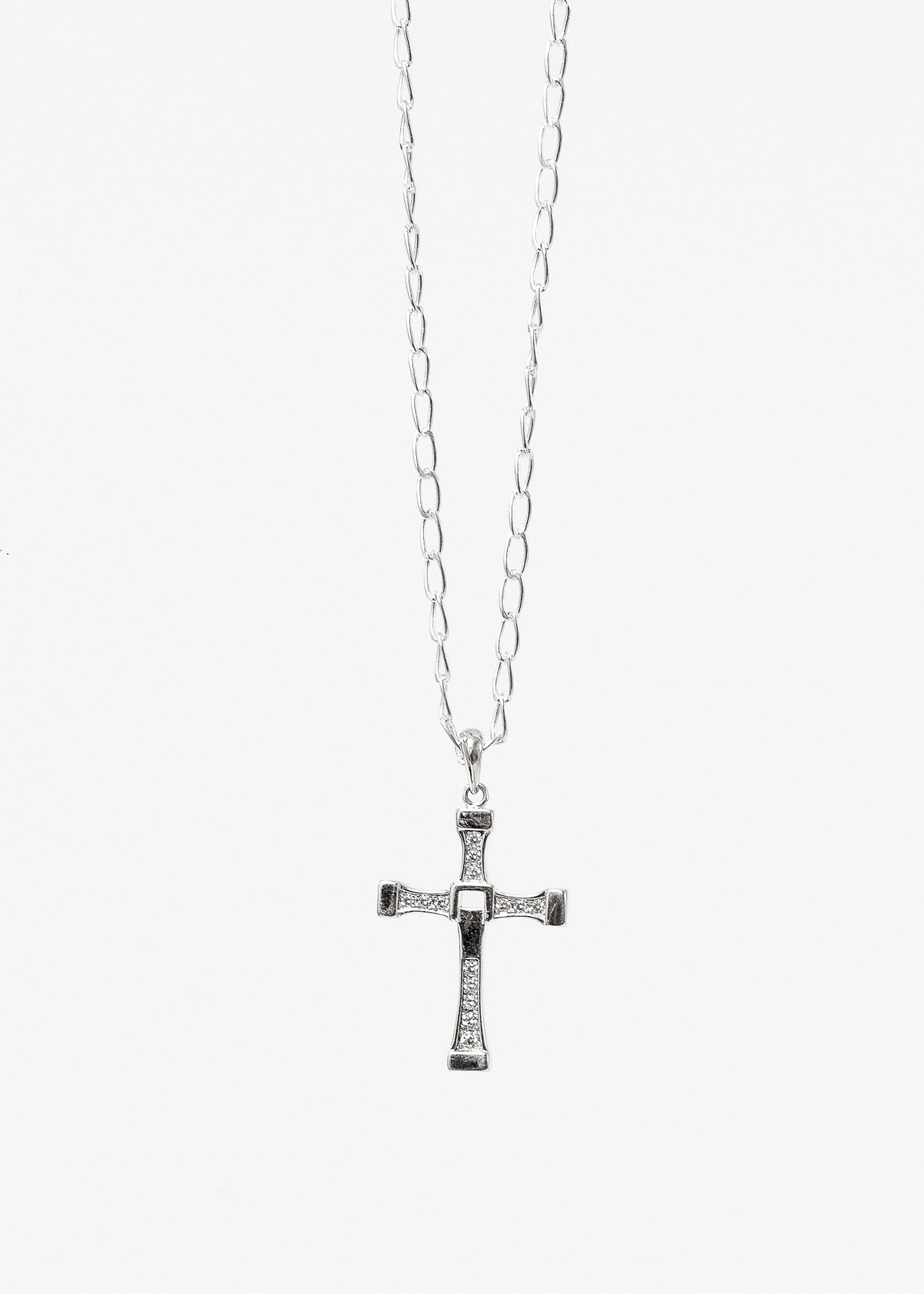 Cadena bilbaína con dije cruz zirconias grande plata 925
