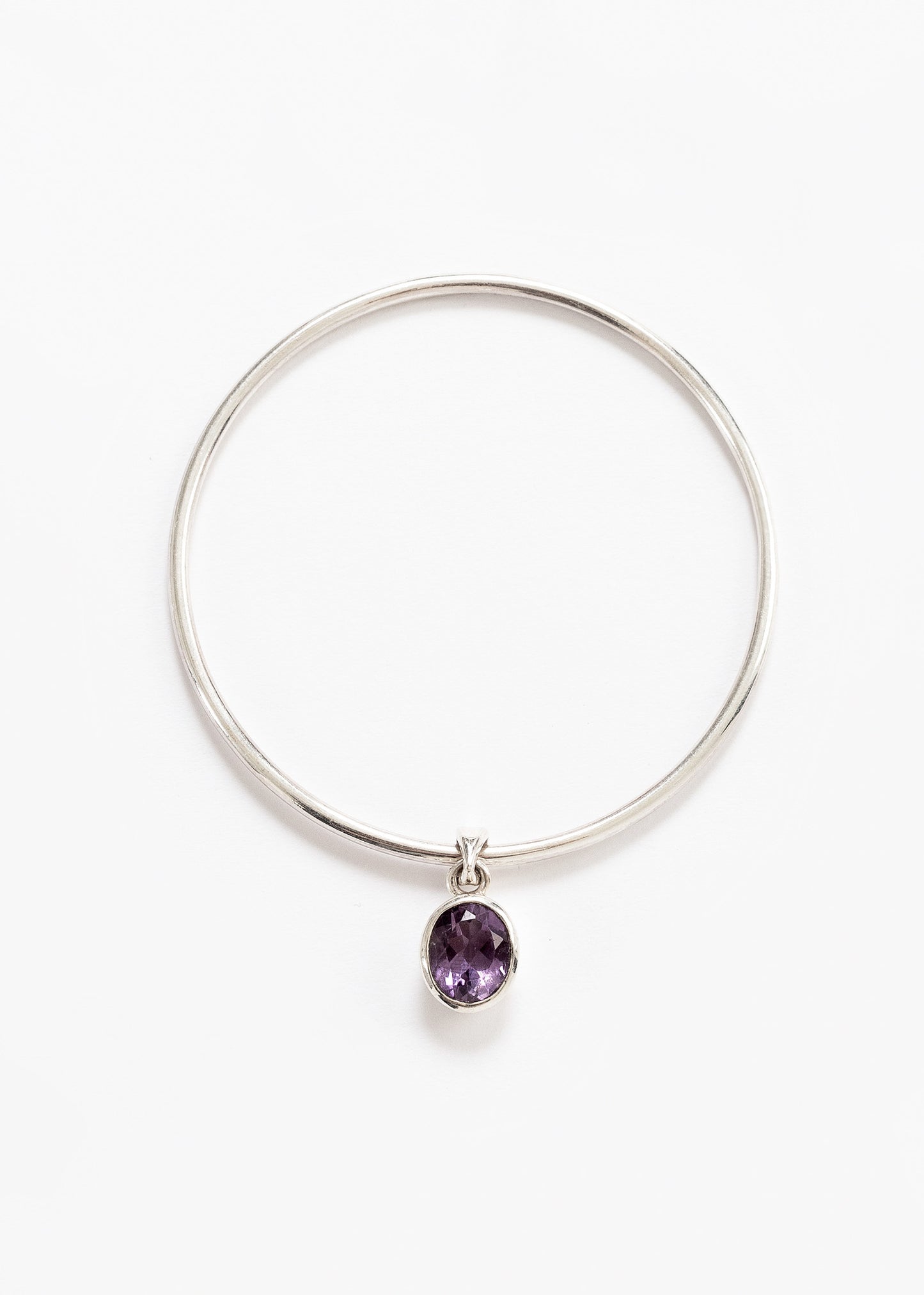 Pulsera esclava caña redonda con dije amatista plata 925