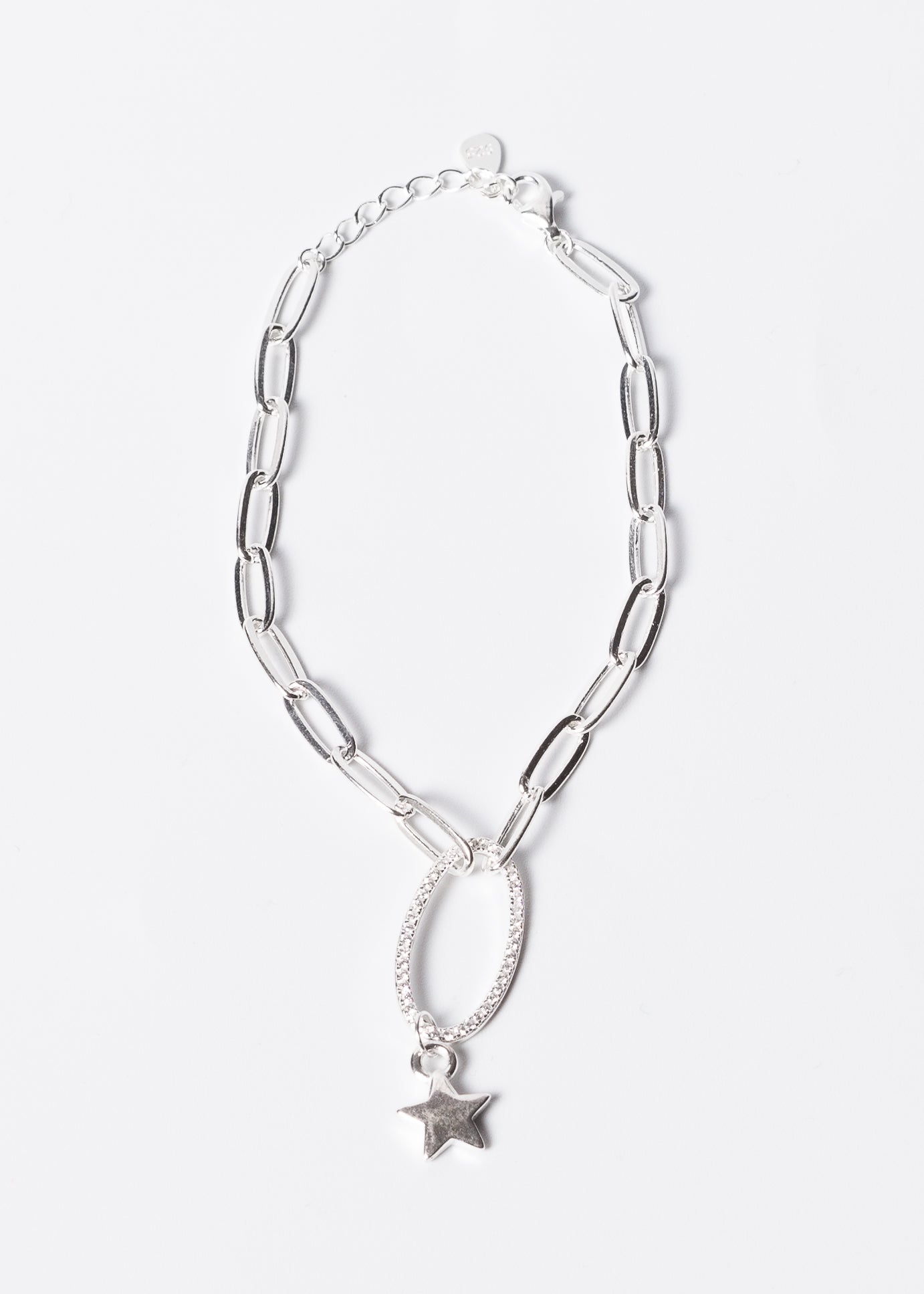 Pulsera eslabones alargados y estrella colgante plata 925