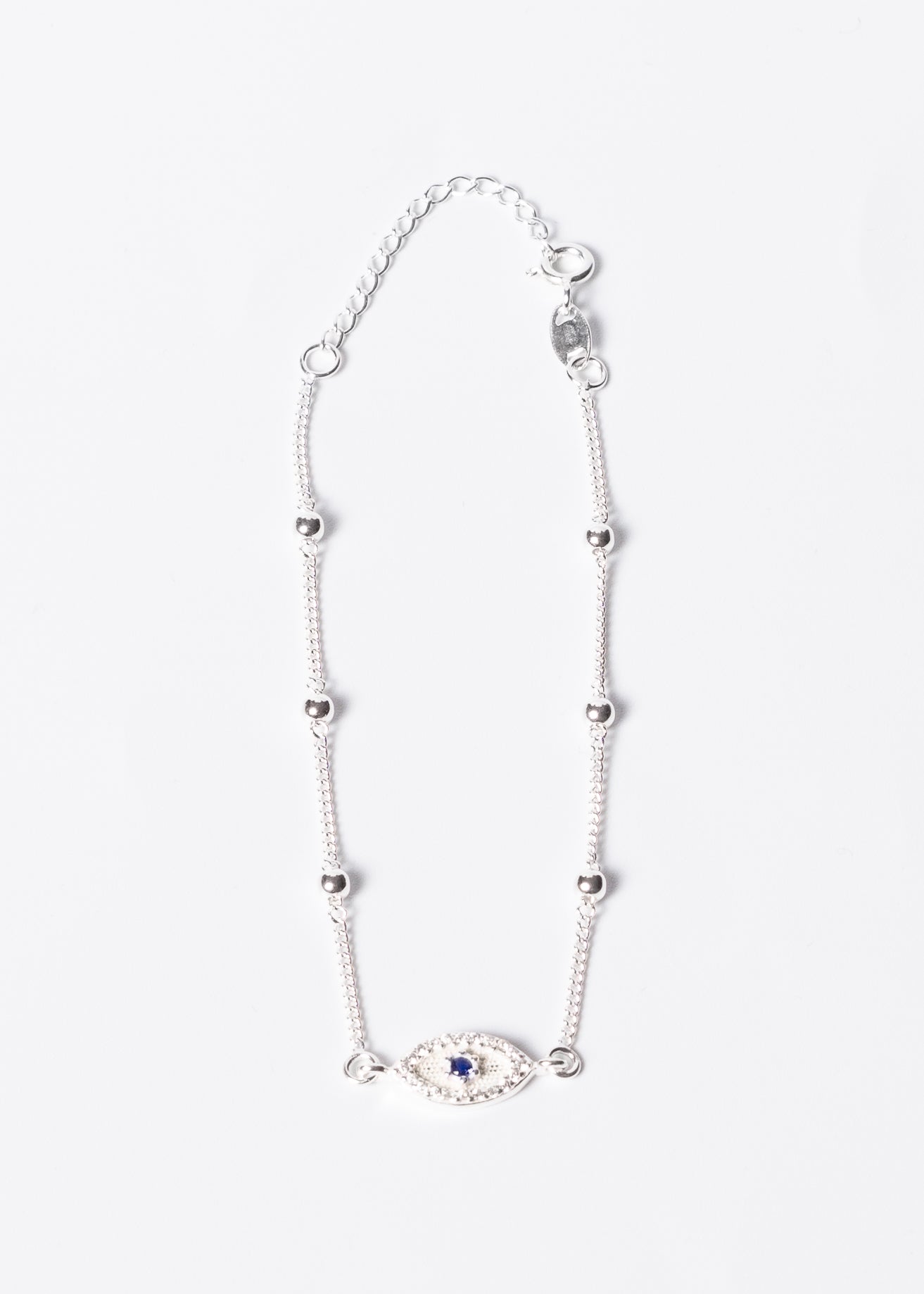 Pulsera groumet con esferas y ojo turco zirconias plata 925