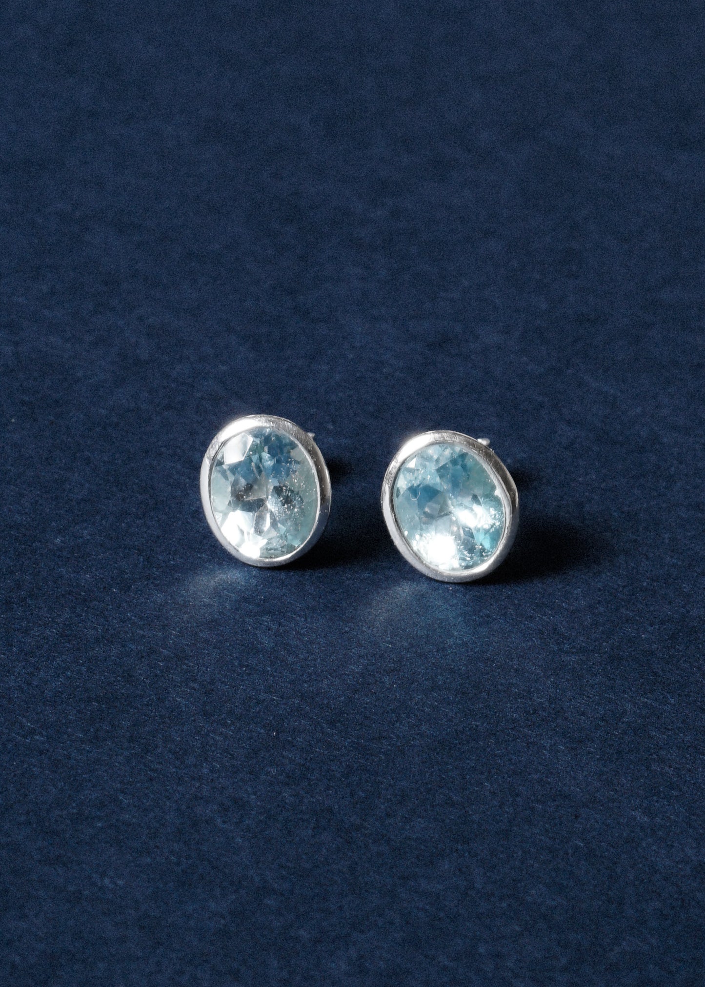 Caravanas oval grandes topacio celeste plata 925 - Claridad