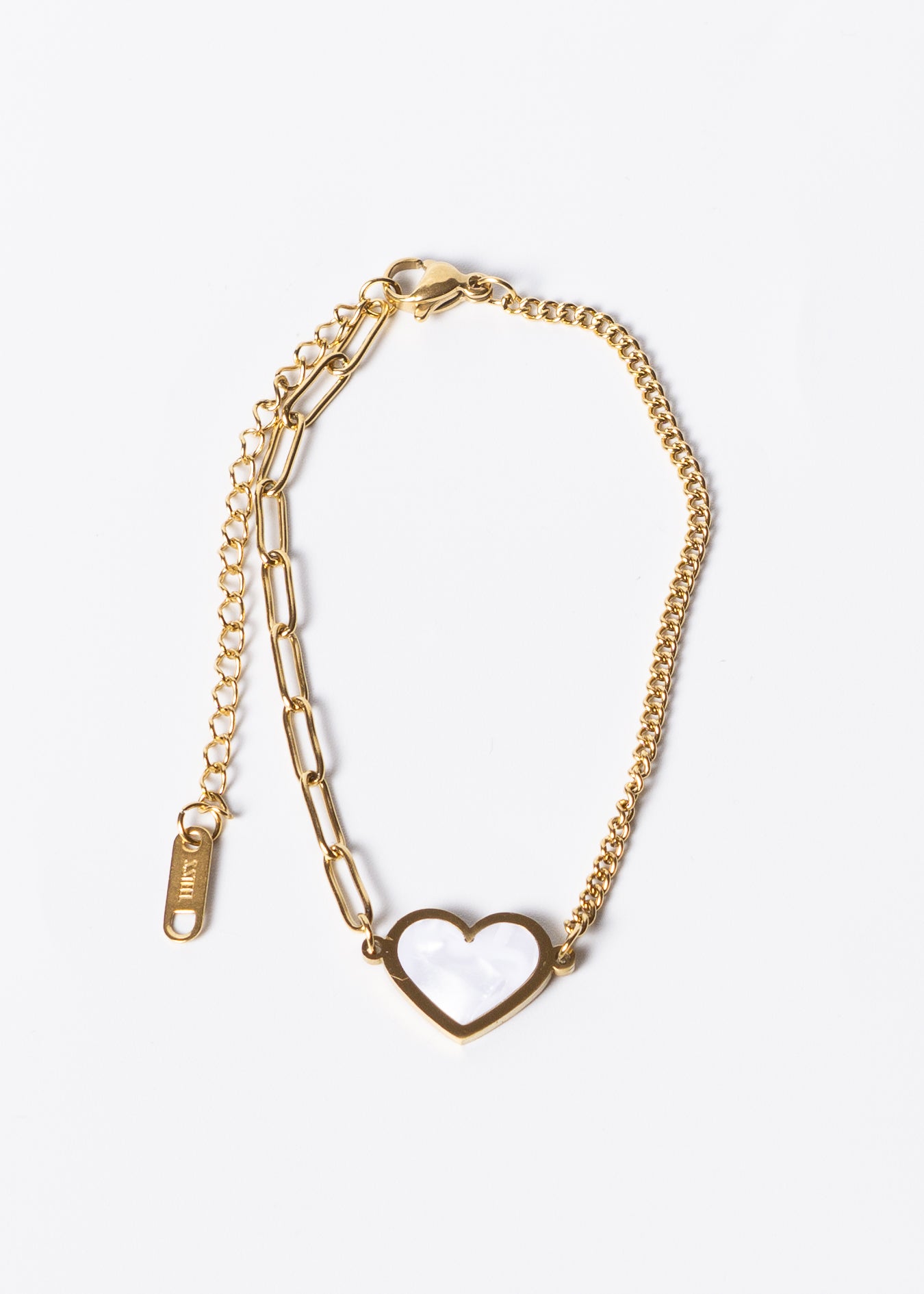 Pulsera eslabones dije corazón blanco acero quirúrgico