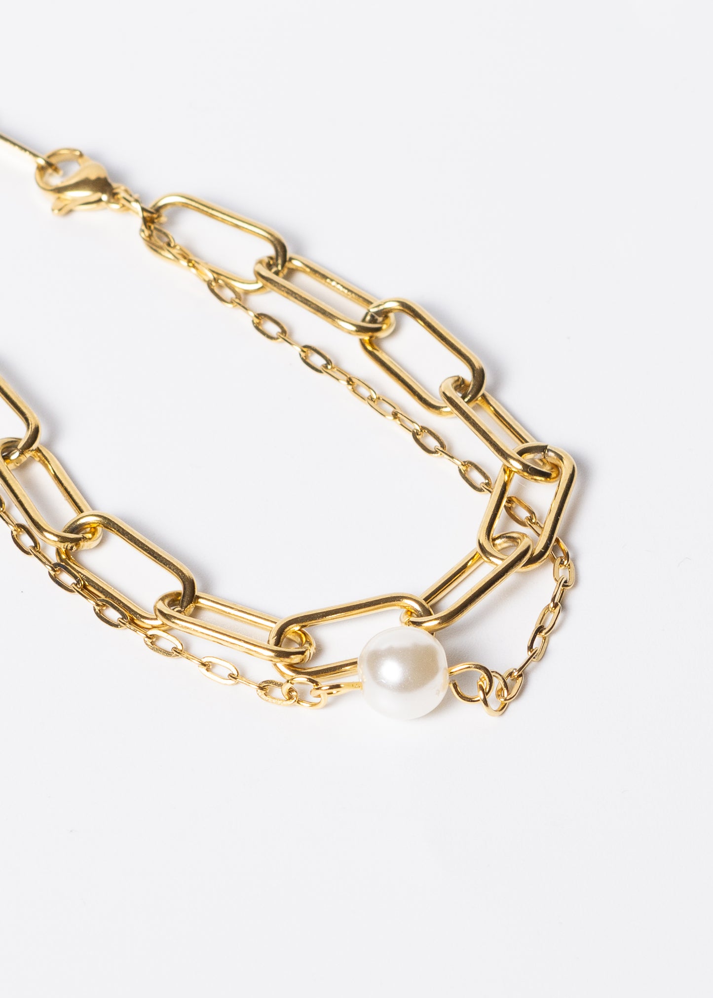 Pulsera doble eslabones y perla acero quirúrgico