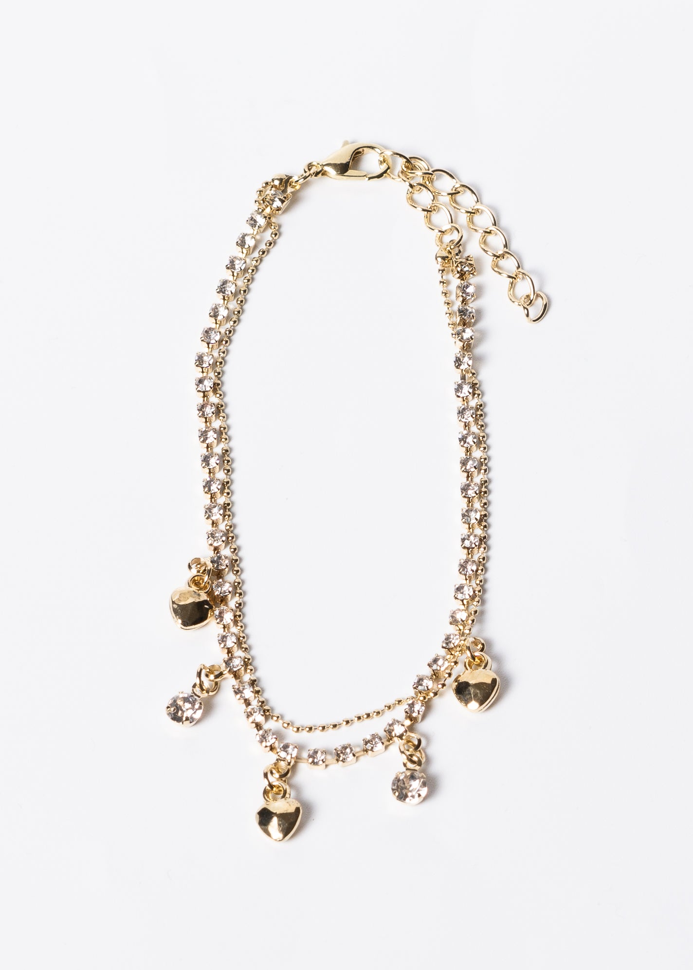 Pulsera doble con dijes corazones y puntos luz acero quirúrgico