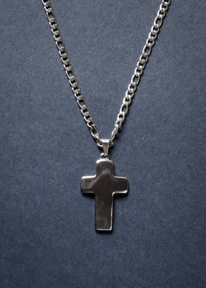 Cadena eslabones 3 y 1 60cm dije cruz bombé acero quirúrgico