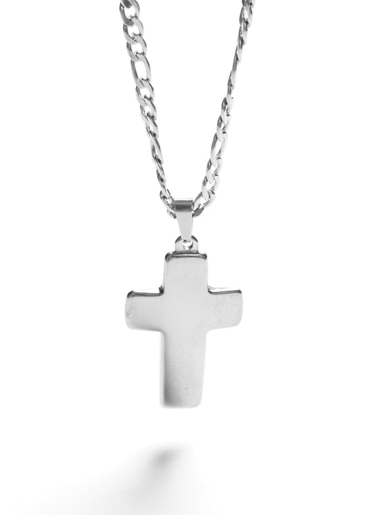 Cadena eslabones 3 y 1 60cm dije cruz bombé acero quirúrgico