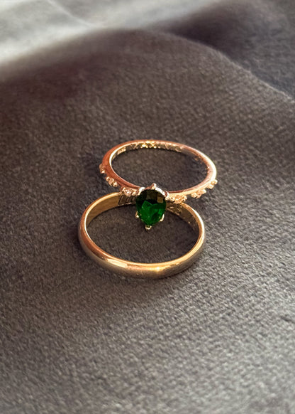 Set Anillo Gota Verde con laterales + alianza bombé 3mm Plata 925 & Zirconias - Parejas