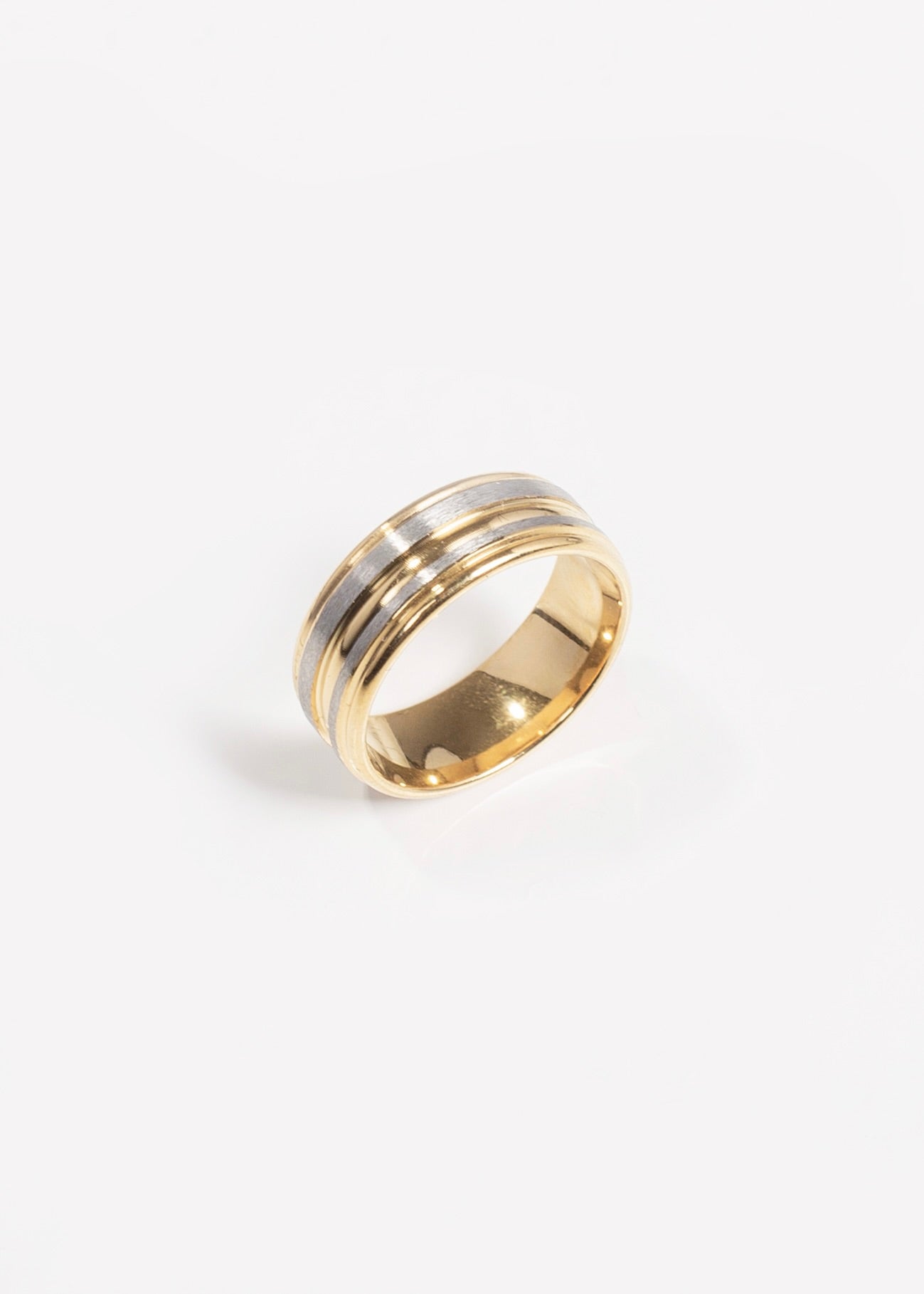 Anillo franjas plateadas y doradas acero quirúrgico