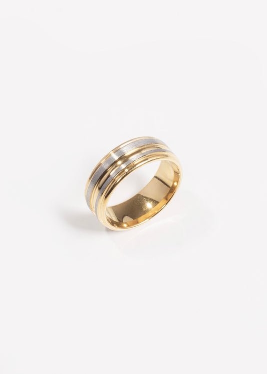 Anillo franjas plateadas y doradas acero quirúrgico
