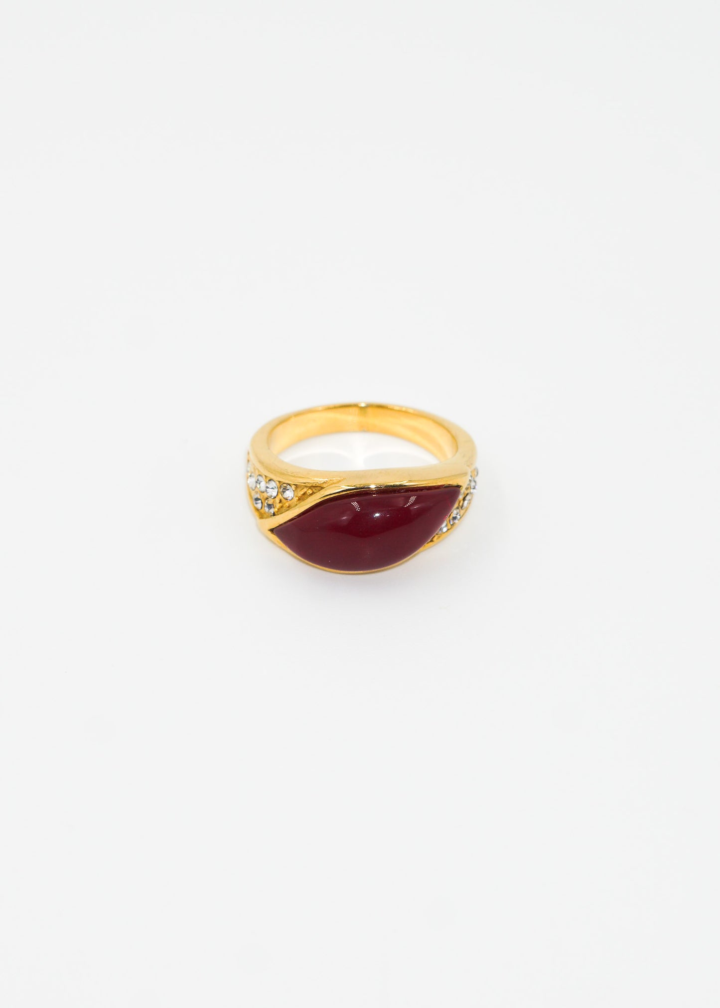 Anillo strass y acrílico rojo acero quirúrgico