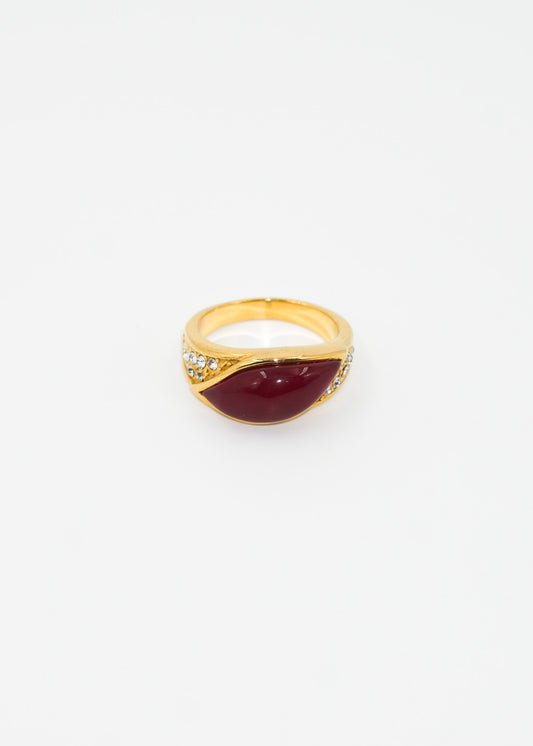 Anillo strass y acrílico rojo acero quirúrgico