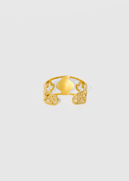 Anillo ajustable calado trébol negro acero quirúrgico