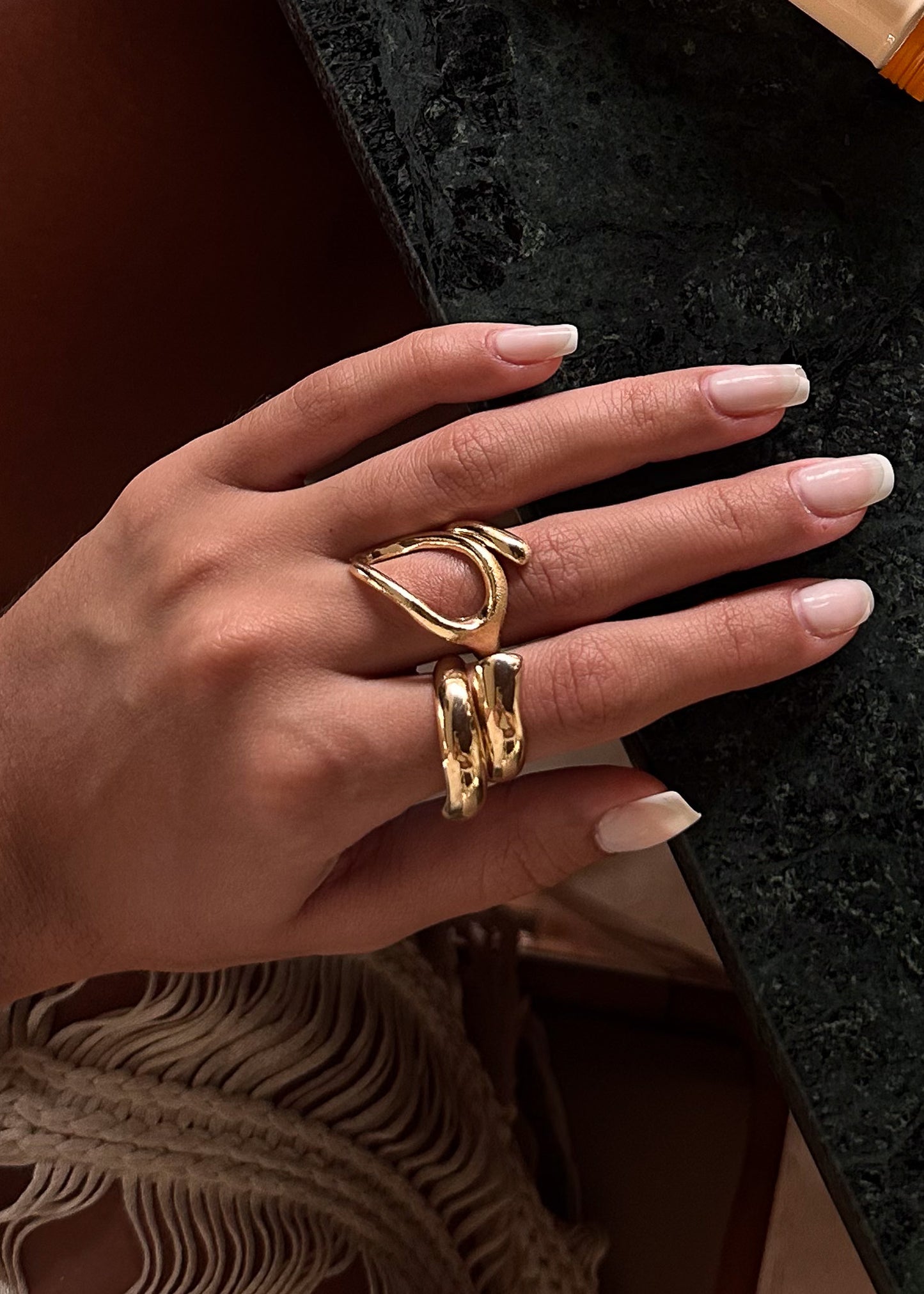 Set x2 anillo entrelazado + anillo calado oval - Ajustables