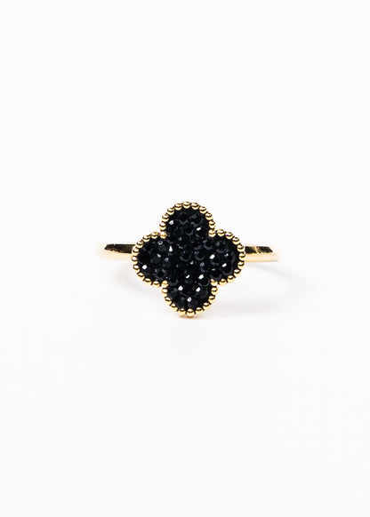 Anillo trébol black acero quirúrgico dorado