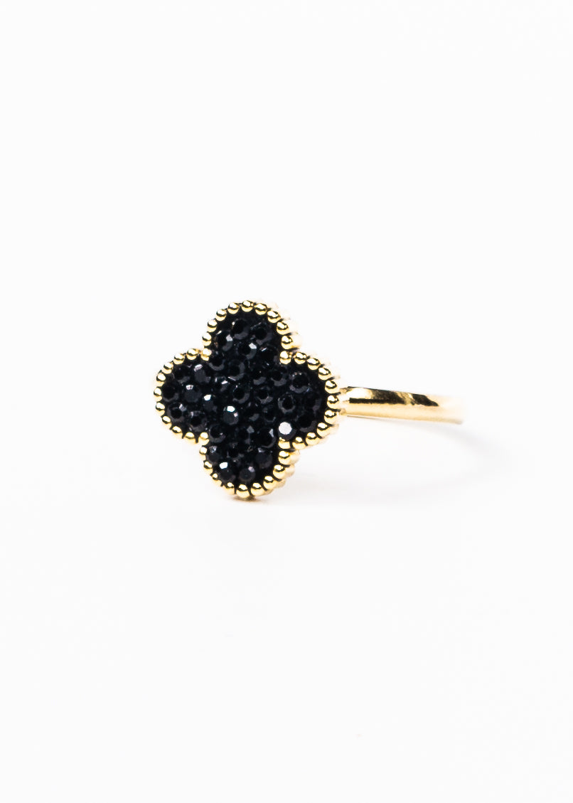 Anillo trébol black acero quirúrgico dorado