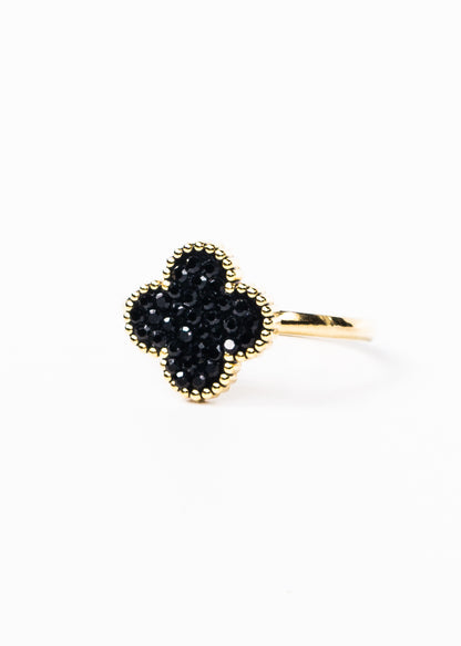 Anillo trébol black acero quirúrgico dorado