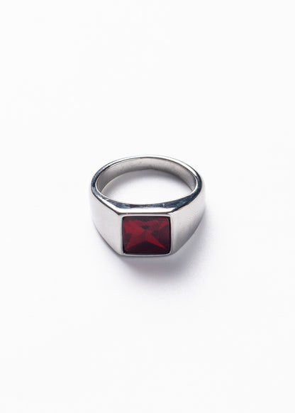 Anillo de mesa con piedra roja acero quirúrgico