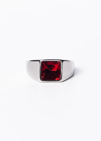 Anillo de mesa con piedra roja acero quirúrgico