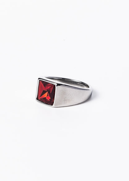 Anillo de mesa con piedra roja acero quirúrgico