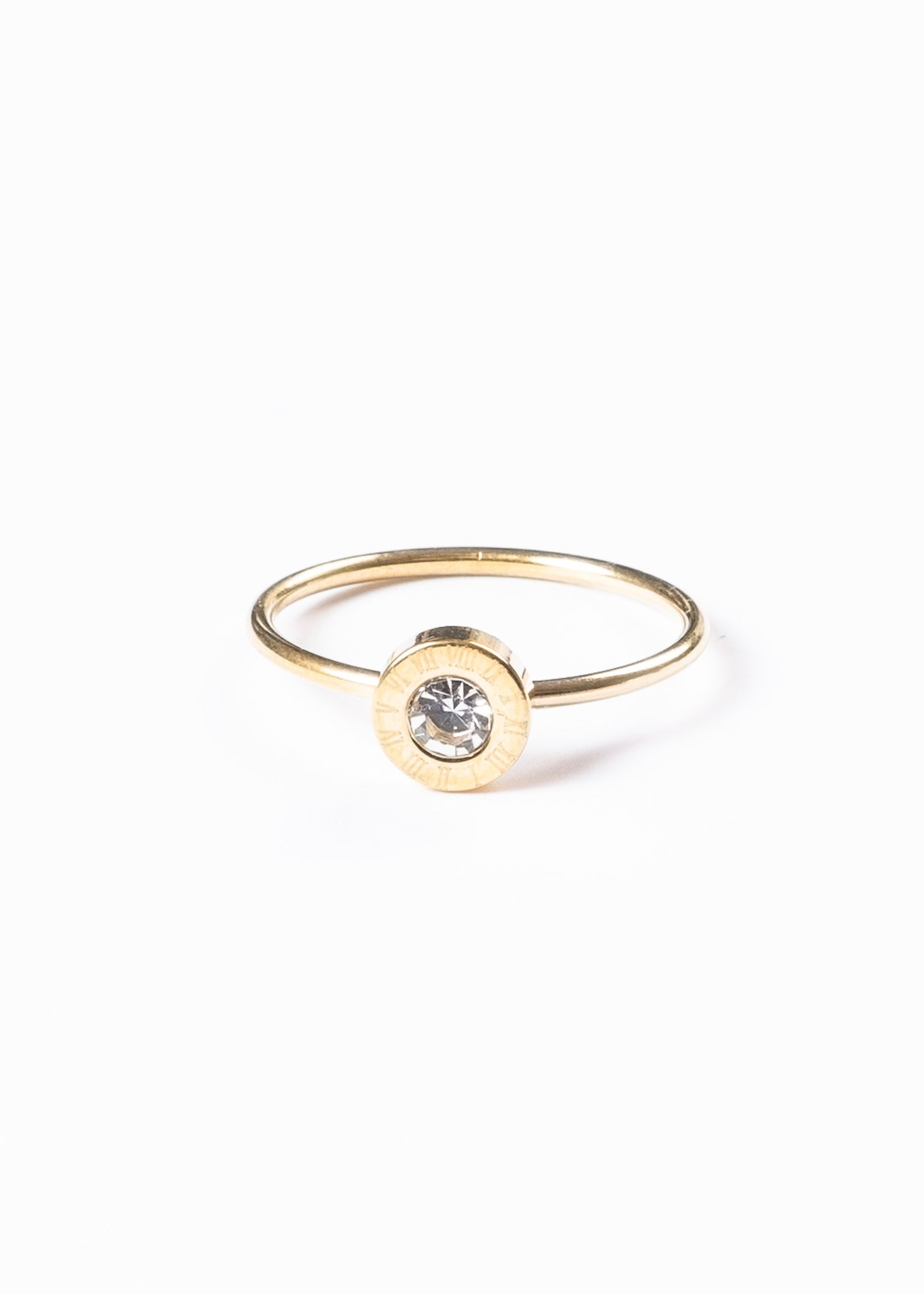 Anillo números romanos y punto luz - Acero quirúrgico dorado