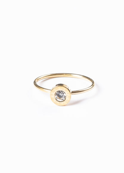 Anillo números romanos y punto luz - Acero quirúrgico dorado
