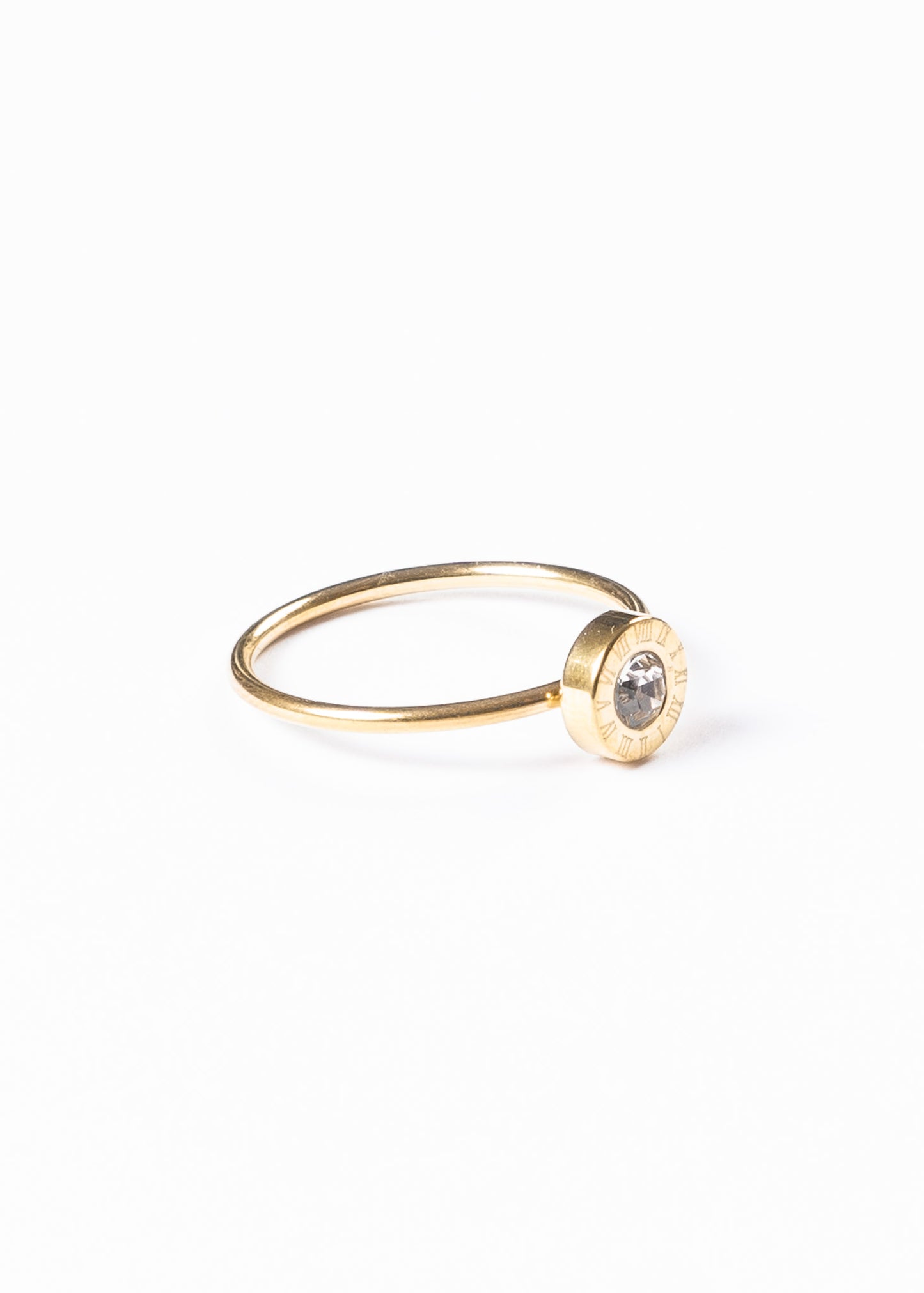 Anillo números romanos y punto luz - Acero quirúrgico dorado