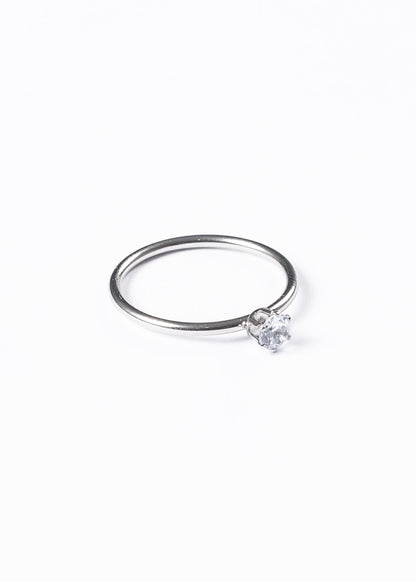 Anillo piedra brillo 4mm - Acero quirúrgico plateado