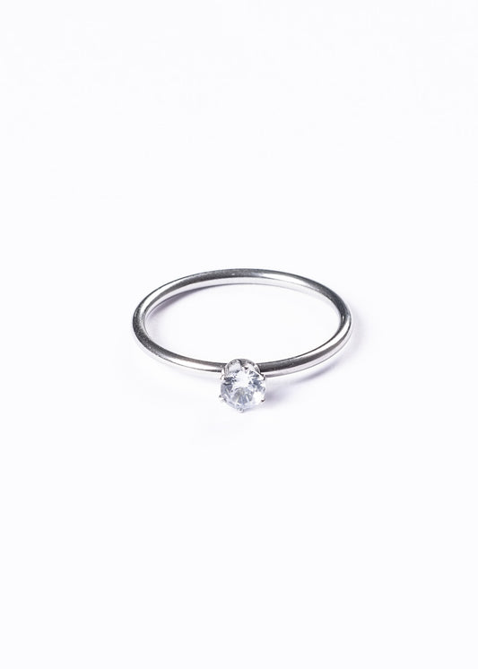 Anillo cintillo fino piedra 4mm - Acero quirúrgico plateado