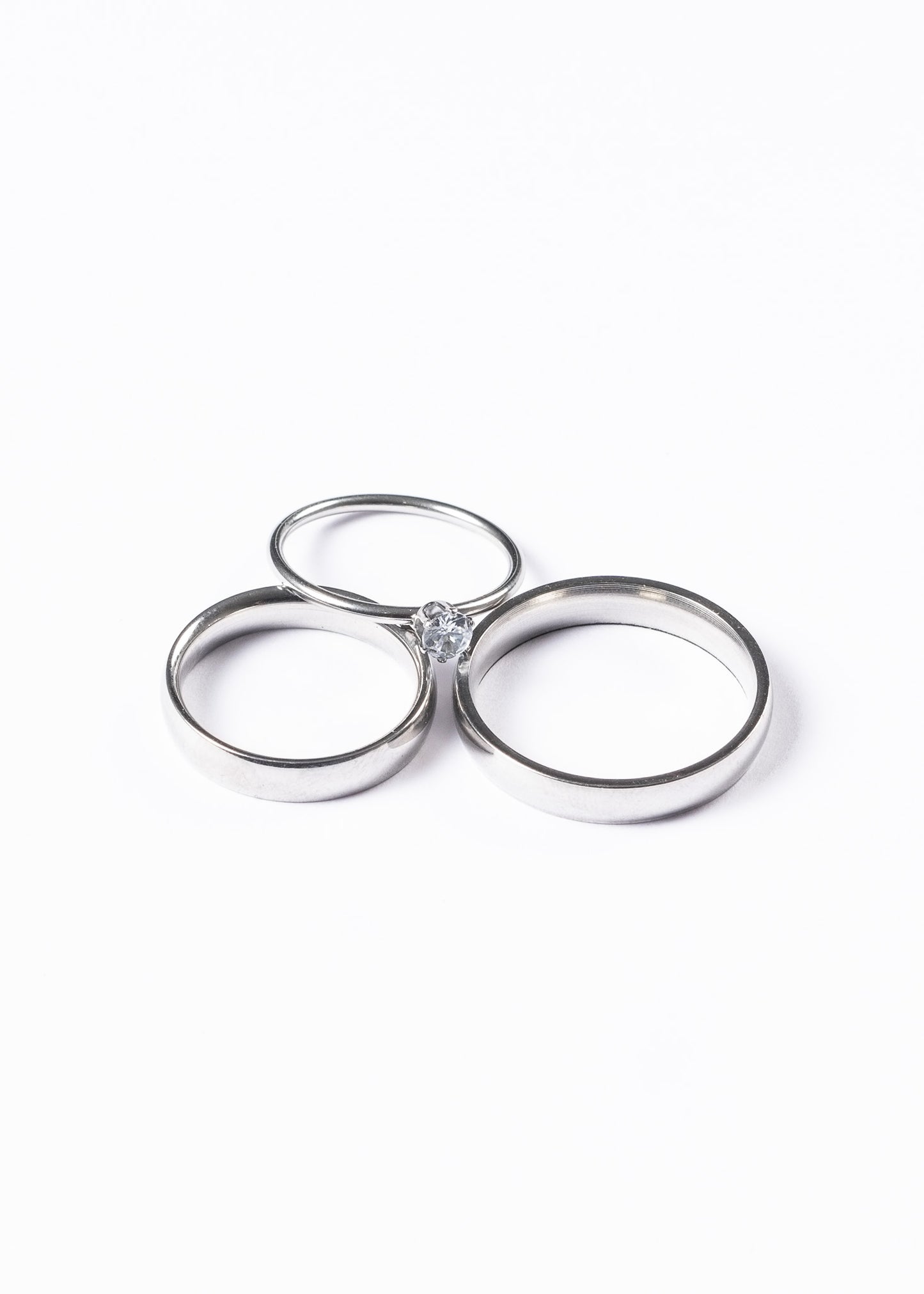Set 2 alianzas + 1 cintillo clásico fino + estuche - Acero plateado